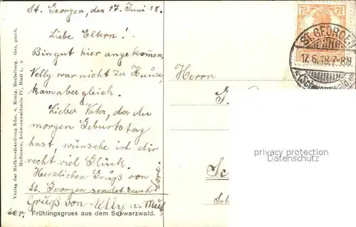 Hoffmann Heinrich Fruehlingsgruss aus dem Schwarzwald Maedchen Lamm  Kat. Kuenstlerkarte