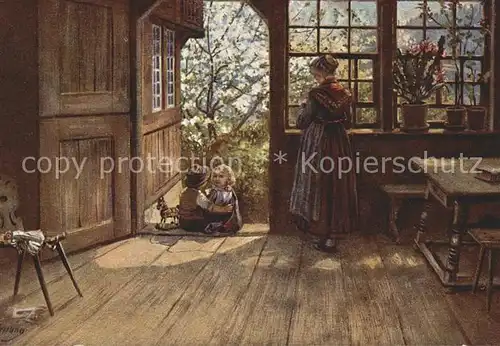 Hoffmann Heinrich Fruehling im Schwarzwald Nr. 251 Kinder Puppe Rollpferd Kat. Kuenstlerkarte