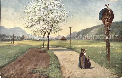 Hoffmann Heinrich Sonntag Morgen im Fruehling Elzach Bildstock Marterl Kat. Kuenstlerkarte