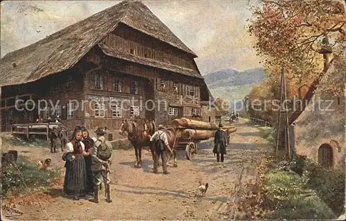 Hoffmann Heinrich Gasthaus zum Himmelreich Nr. 211 Schwarzwaldhaus Pferdewagen  Kat. Kuenstlerkarte
