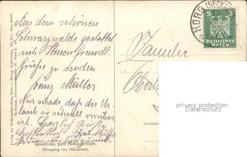 Hoffmann Heinrich Gasthaus zum Himmelreich Nr. 211 Schwarzwaldhaus Pferdewagen  Kat. Kuenstlerkarte