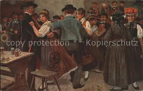 Hoffmann Heinrich Kirchwaihe im Kinzigtal Tanz Trachten  Kat. Kuenstlerkarte