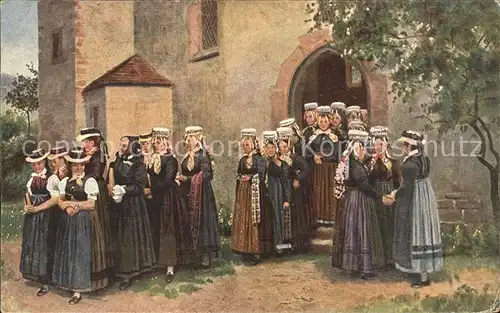 Hoffmann Heinrich Kirchgang im Schwarzwald Nr. 250 Frauen Trachten  Kat. Kuenstlerkarte