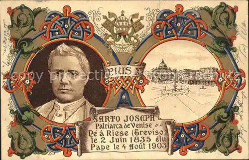 Papst Pius X. Sarto Joseph Patriarca de Venise  Kat. Religion