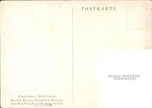 Kuenstlerkarte Frans Hals Malle Bobbe Eule Bierkrug Kat. Kuenstlerkarte