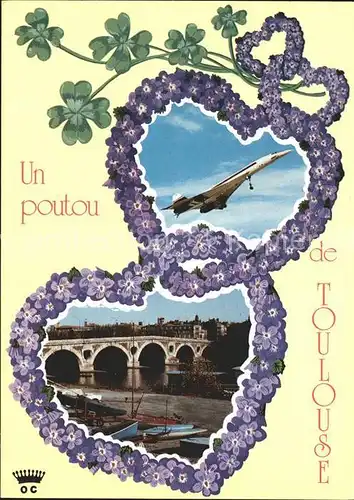 Flugzeuge Zivil Concorde Toulouse Pont Neuf Veilchenblau Kleeblaetter  Kat. Flug