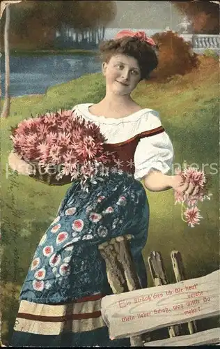 Blumen Frau Tracht Spruch  Kat. Pflanzen