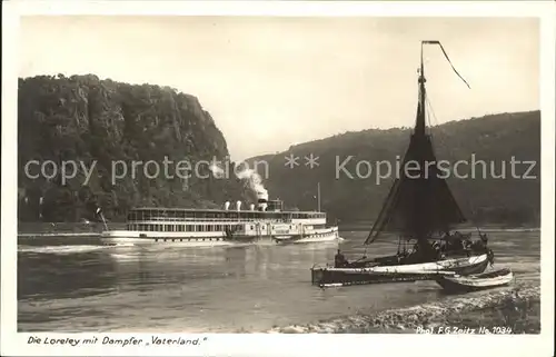 Dampfer Seitenrad Vaterland Segelboot Loreley Kat. Schiffe