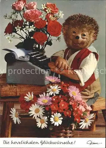 Mecki Nr. 418 Schreibmaschine Glueckwunsch Blumen Rosen Margeriten  Kat. Comic