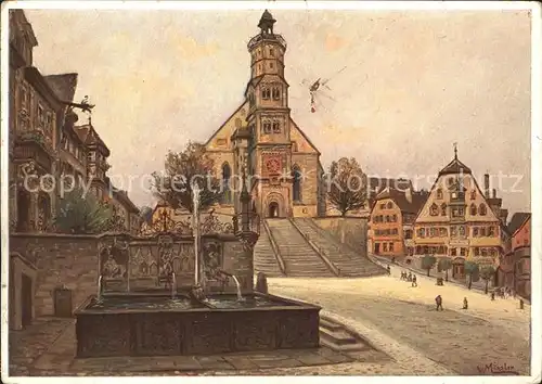 Moessler L. Schwaebisch Hall Marktplatz Michaeliskirche  Kat. Kuenstlerkarte