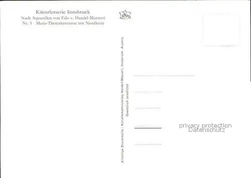 Kuenstlerkarte Edo v. Handel Mazzetti Nr. 5 Maria Theresienstrasse mit Nordkette Innsbruck Kat. Kuenstlerkarte