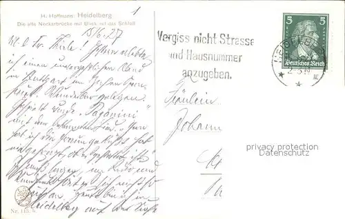 Hoffmann Heinrich Heidelberg alte Neckarbruecke Schloss Nr. 113 Kat. Kuenstlerkarte