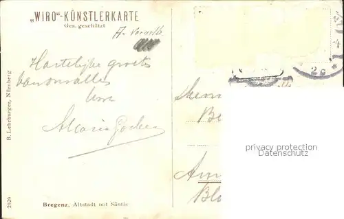 Verlag WIRO Wiedemann Nr. 2929 Bregenz Altstadt mit Saentis  Kat. Verlage