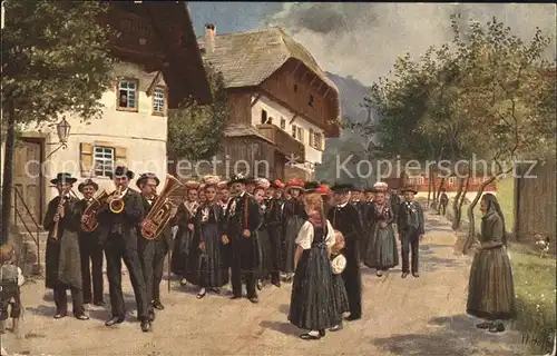 Hoffmann Heinrich Bauernhochzeit Schwarzwald Trompete Klarinette Posaune Kat. Kuenstlerkarte
