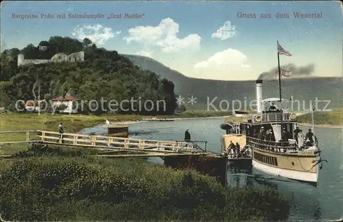 Dampfer Binnenschifffahrt Graf Molke Burgruine Polle Wesertal Kat. Schiffe