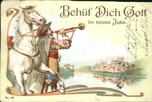 Trompeter Scheffel Pferd Litho  Kat. Maerchen und Sagen