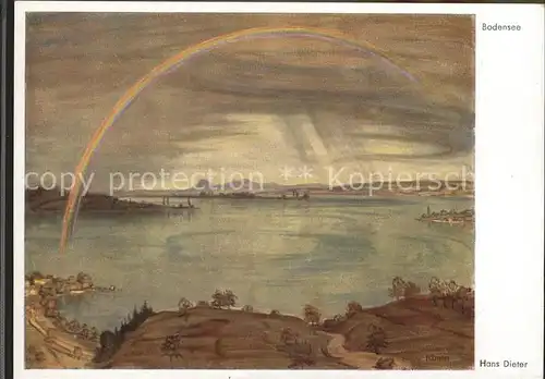 Dieter Hans Bodenseelandschaft Regenbogen  Kat. Kuenstlerkarte