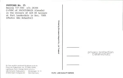 Flugzeuge Zivil Boeing 737 4YO c n 24344 C FVNC VACATIONAIR  Kat. Flug