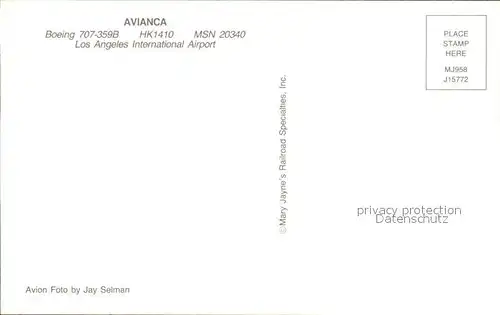 Flugzeuge Zivil Avianca Boeing 707 359B HK1410 MSN 20340  Kat. Flug