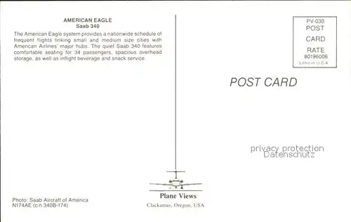 Flugzeuge Zivil American Eagle Saab 340 N174AE c n 340B 174 Kat. Flug