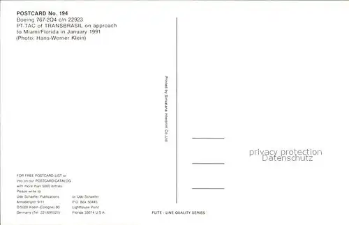 Flugzeuge Zivil Boeing 767 2Q4 c n 22923 PT TAC Transbrasil  Kat. Flug