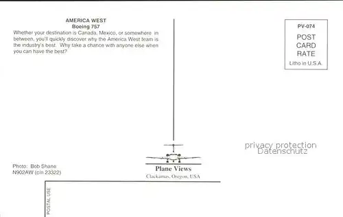Flugzeuge Zivil America West Boeing 757 N902AW c n 23322 Kat. Flug