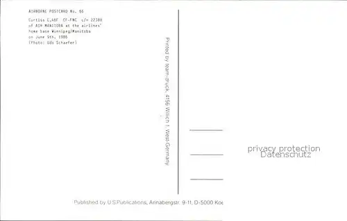 Flugzeuge Zivil Curtiss C. 46F CF FNC c n 22388 Air Manitoba  Kat. Flug