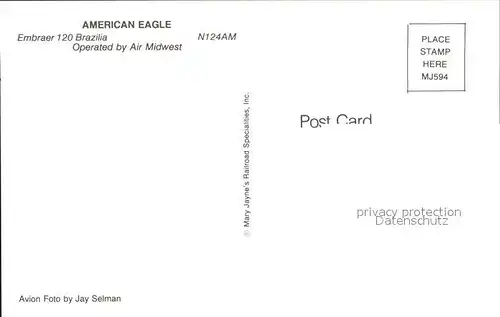 Flugzeuge Zivil American Eagle Embraer 120 Brazilia N124AM  Kat. Flug