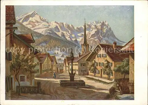 Sollmann Paul Garmisch Partenkirchen St. Floriansplatz Kat. Kuenstlerkarte