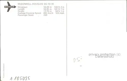 Swissair Flugzeug McDonnell Douglas DC 10 30 Kat. Flug