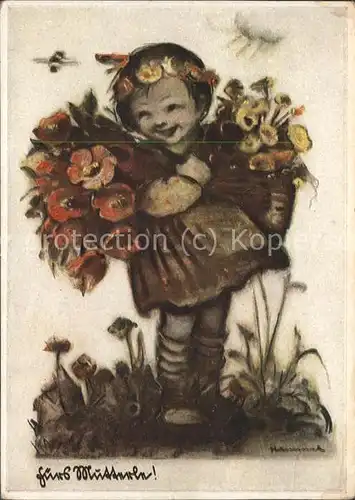 Hummel Nr. 5234 Kind Blumen Biene  Kat. Kuenstlerkarte