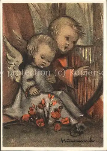 Hummel Nr. 14470 Engel Harfe Blumen  Kat. Kuenstlerkarte