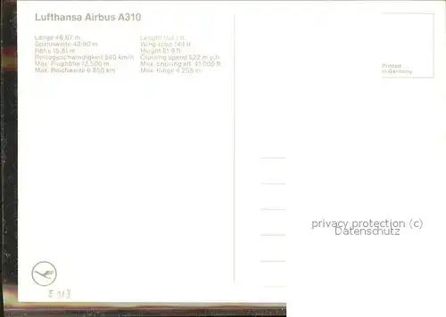 Lufthansa Airbus A310 Kat. Flug