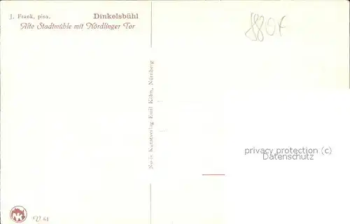 Frank J. Nr. 61 Dinkelsbuehl Alte Stadtmuehle Noerdlinger Tor  Kat. Kuenstlerkarte