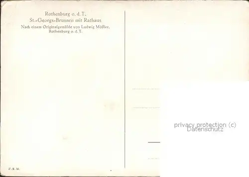 Moessler L. Rothenburg o.d.T. St. Georgs Brunnen mit Rathaus Kat. Kuenstlerkarte