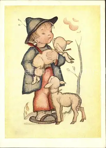 Hummel Nr. 204 Kind Schafe  Kat. Kuenstlerkarte