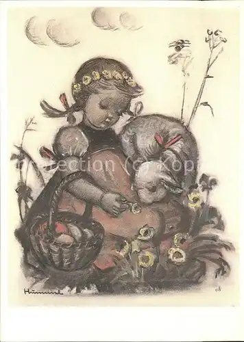Hummel Nr. 62.1375 Ostern Kind Schaf Blumen Kat. Kuenstlerkarte