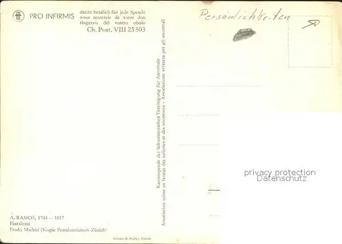 Pestalozzi Heinrich Kuenstlerkarte A. Ramos Spendenkarte  Kat. Persoenlichkeiten