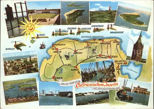 Ostfriesland uebersichtskarte der Ostfriesischen Inseln mit Teilansichten Kat. Regionales