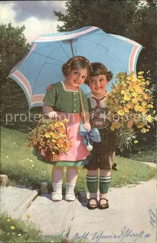 kk86451 Kinder Child Enfants Sonnenschirm Blumen Tracht  Kategorie. Kinder Alte Ansichtskarten