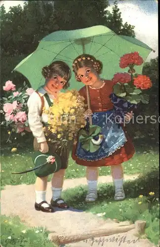 kk86486 Kinder Child Enfants Sonnenschirm Blumen  Kategorie. Kinder Alte Ansichtskarten
