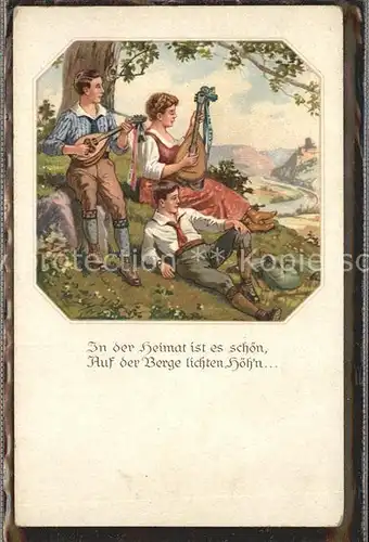 Mandoline In der Heimat ist es schoen Wenau Delila Kuenstlerkarte Nr. 1660 Kat. Musik