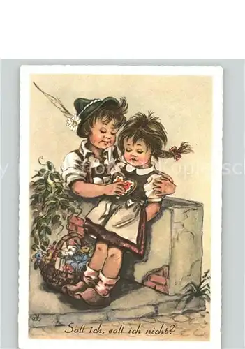 kk89046 Kinder Child Enfants Blumen Herz Feder  Kategorie. Kinder Alte Ansichtskarten