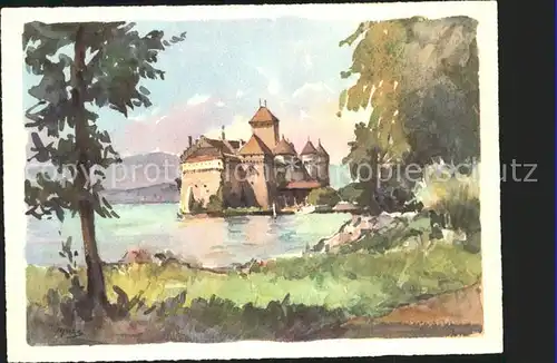 Kuenstlerkarte Chateau de Chillon au Lac Leman Kat. Kuenstlerkarte