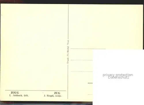 Kuenstlerkarte Zug Zoug L. Rohbock delt. J. Riegel sculp. Kat. Kuenstlerkarte