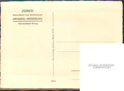 Radierung Zuerich Bauschaeuzli Grossmuenster / Druckereigewerbe /