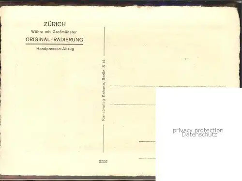 Radierung Zuerich Wuehre Grossmuenster / Druckereigewerbe /