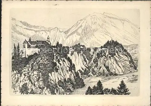 Radierung Strauss Schloss Rhaezuens I. 32. Edition Bienfaisance  / Druckereigewerbe /