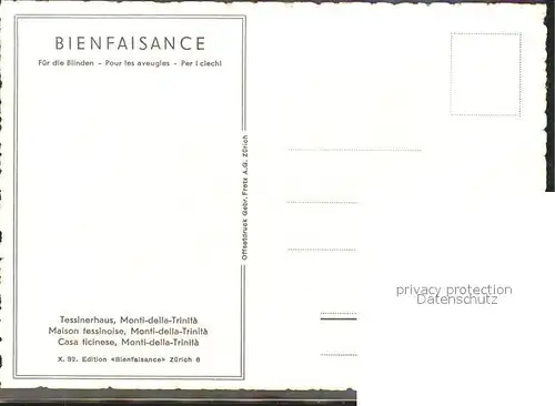 Bienfaisance X. 32. Edition Tessinerhaus Monti della Trinita 
