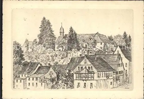 Radierung Strauss Auf Burg Stein am Rhein I. 32. Edition Bienfaisance  / Druckereigewerbe /